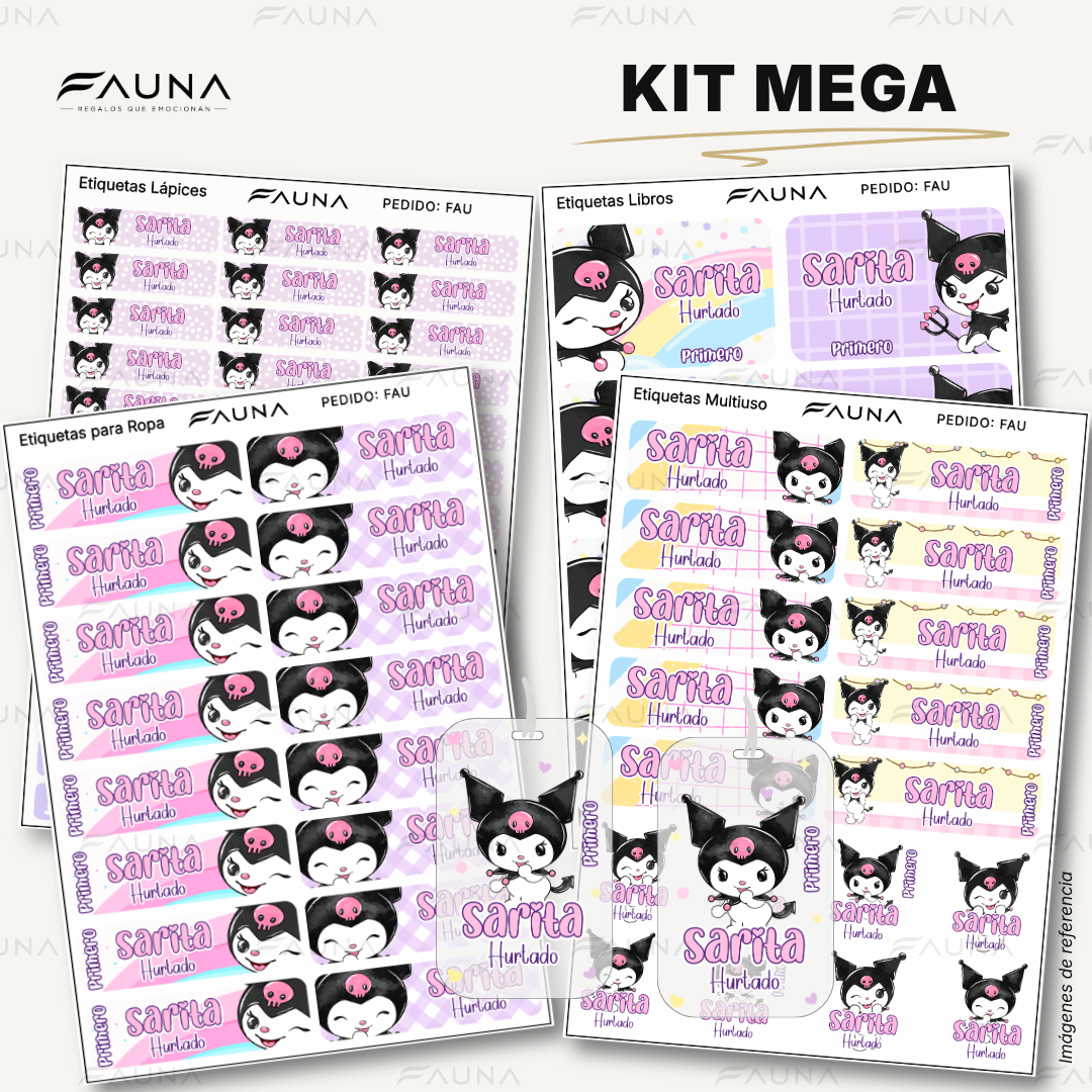 Gatita Kawaii Oscura 💜 - Etiquetas Escolares Premium Personalizadas