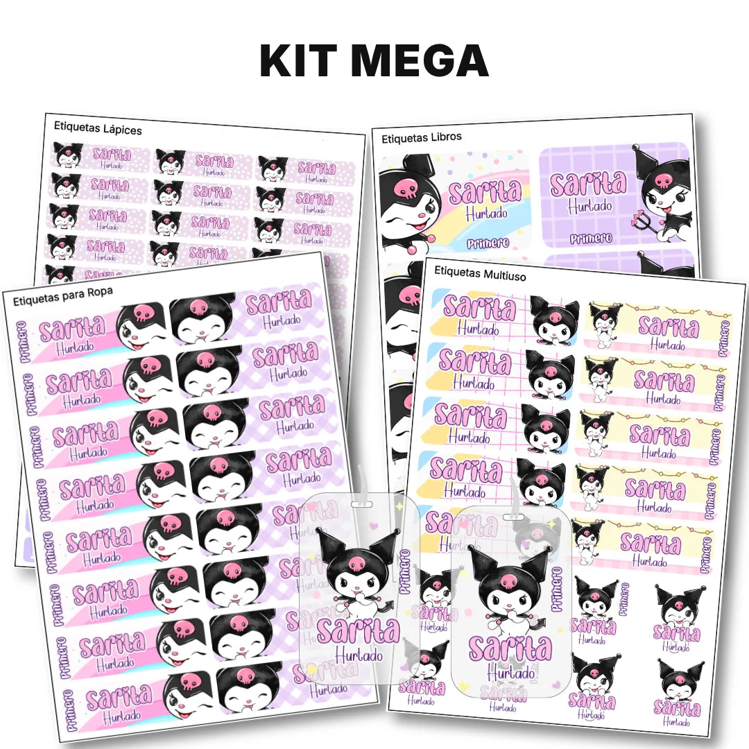 Gatita Kawaii Oscura – Etiquetas Escolares Personalizadas