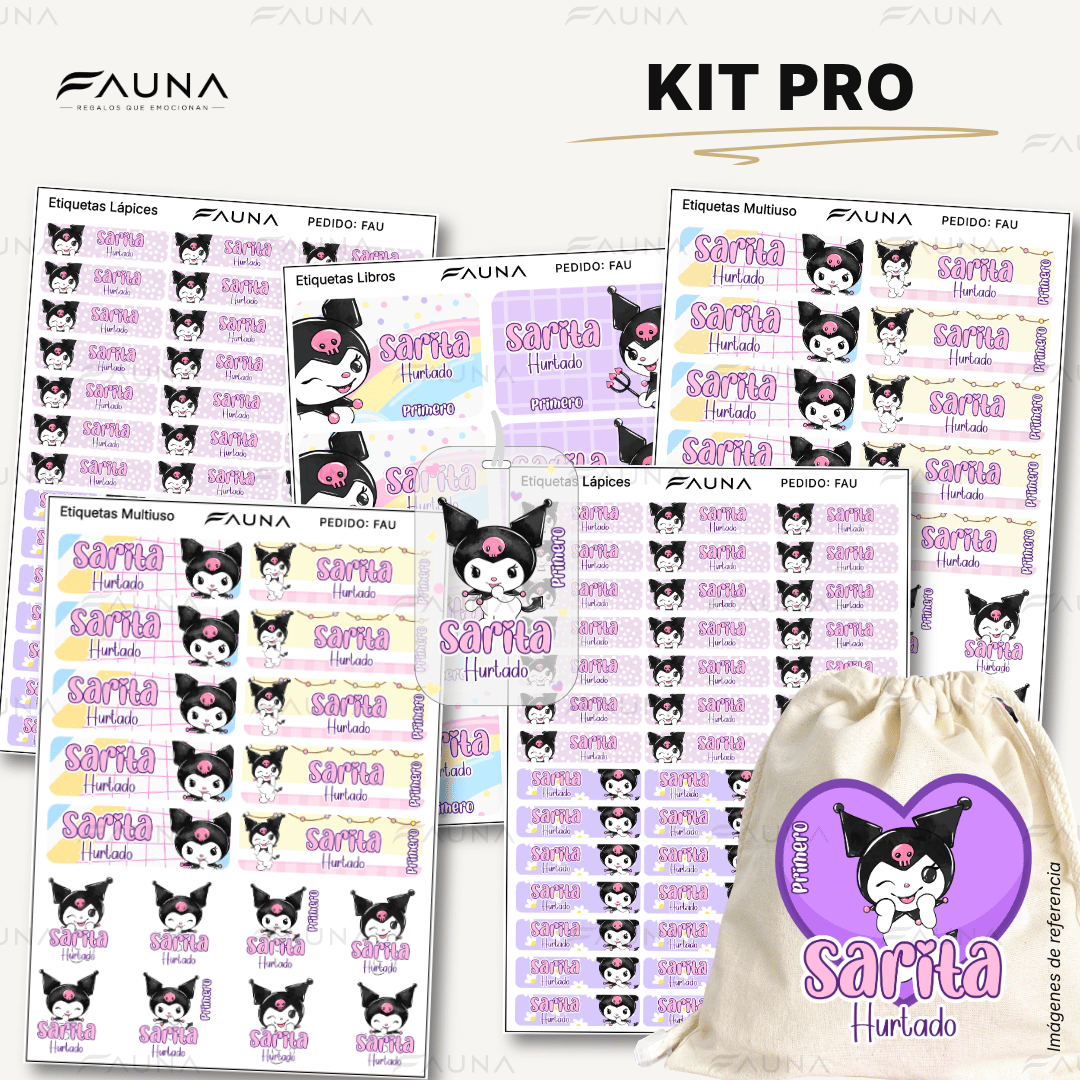 Gatita Kawaii Oscura 💜 - Etiquetas Escolares Premium Personalizadas