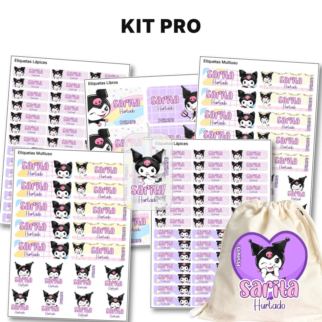 Gatita Kawaii Oscura – Etiquetas Escolares Personalizadas