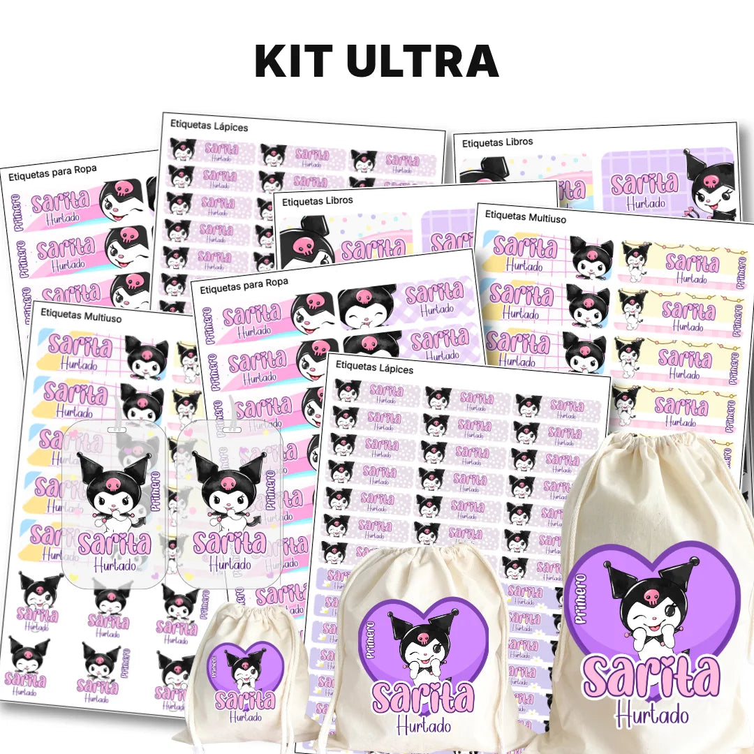 Gatita Kawaii Oscura – Etiquetas Escolares Personalizadas