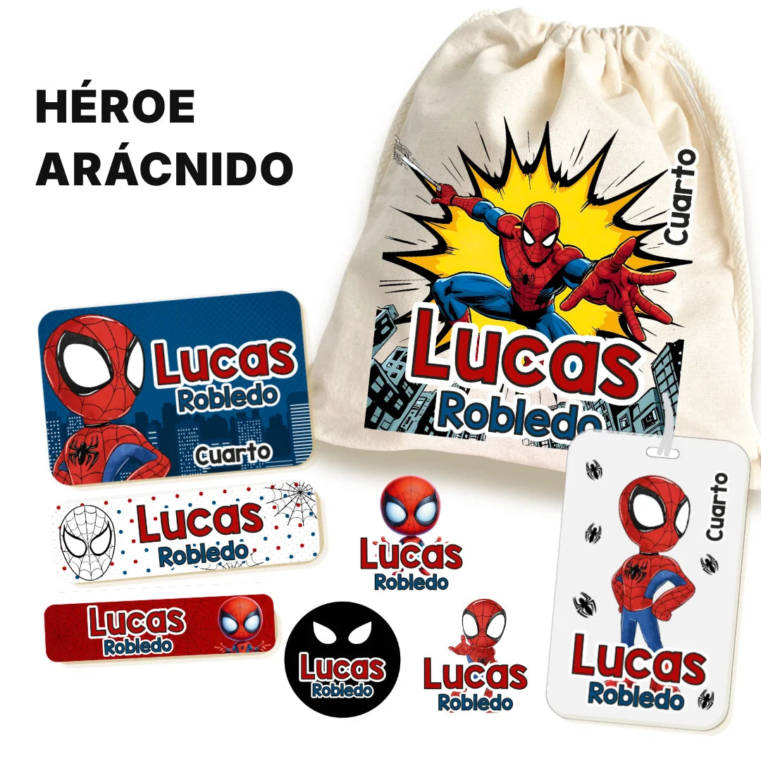Héroe Arácnido – Etiquetas Escolares Personalizadas
