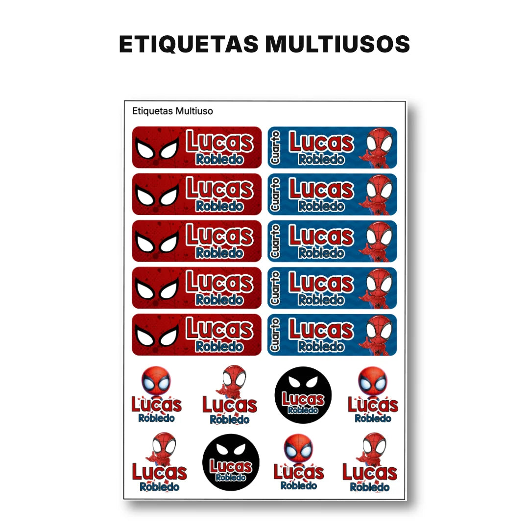 Héroe Arácnido – Etiquetas Escolares Personalizadas