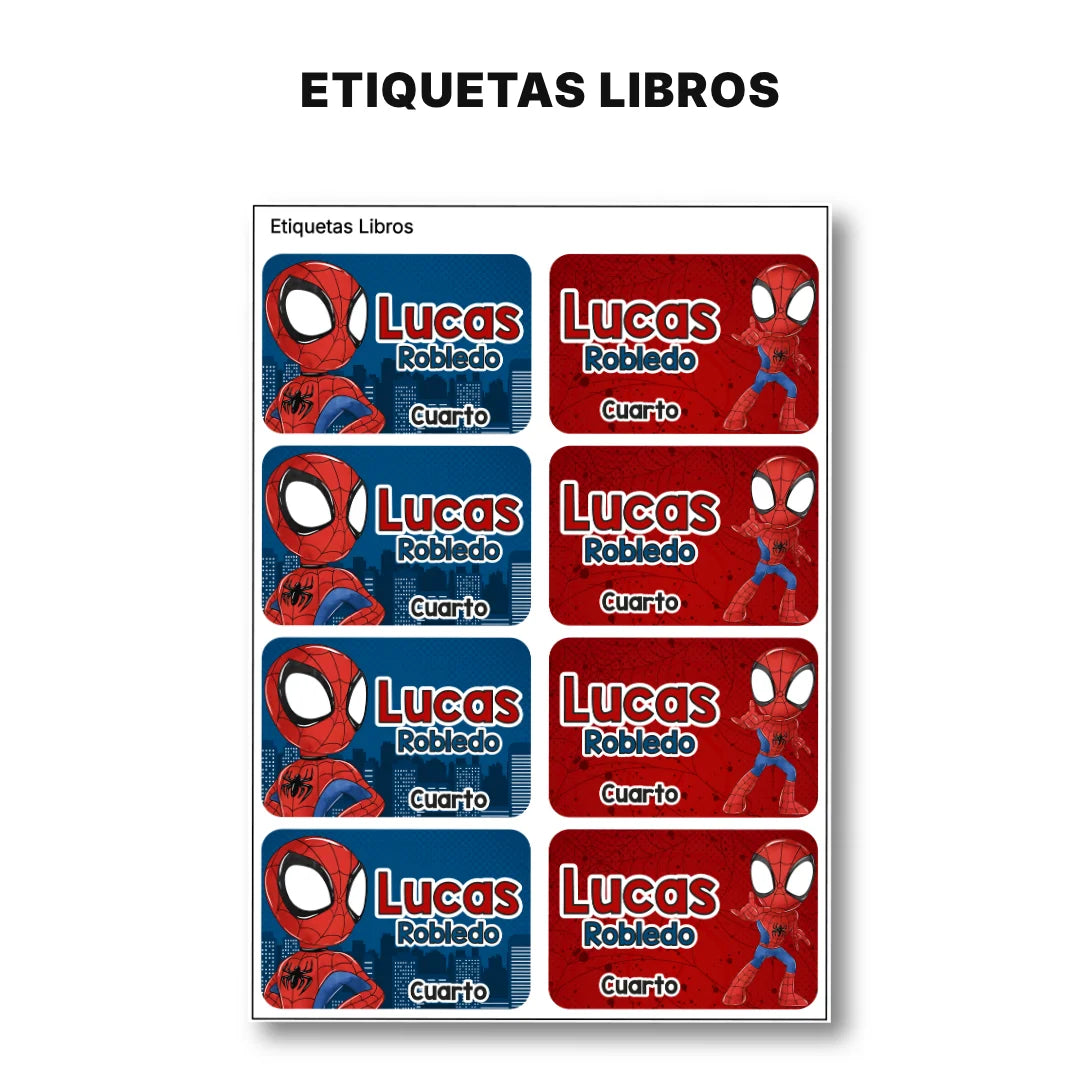 Héroe Arácnido – Etiquetas Escolares Personalizadas