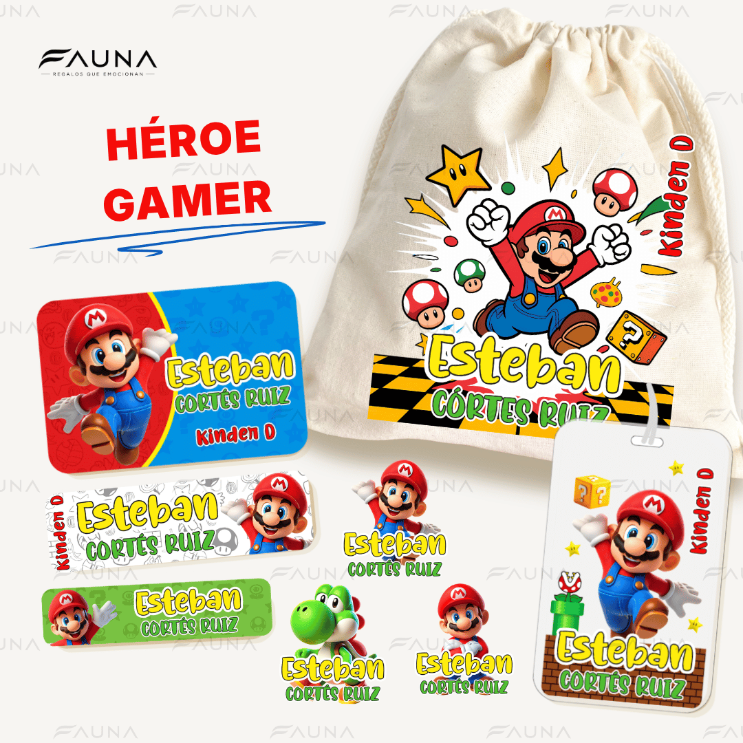 Héroe Gamer Clásico – Etiquetas Escolares Personalizadas