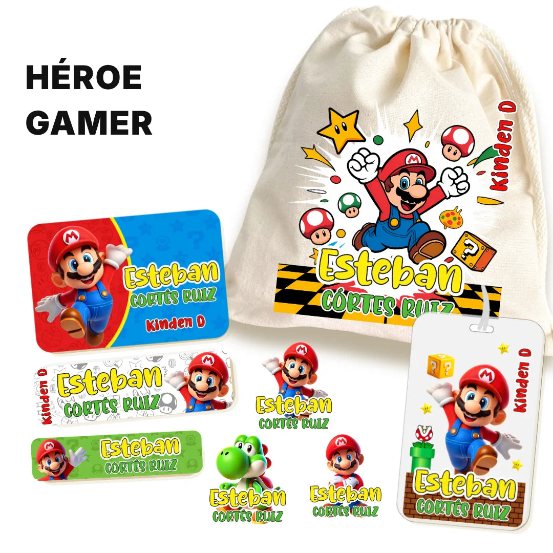Héroe Gamer Clásico – Etiquetas Escolares Personalizadas