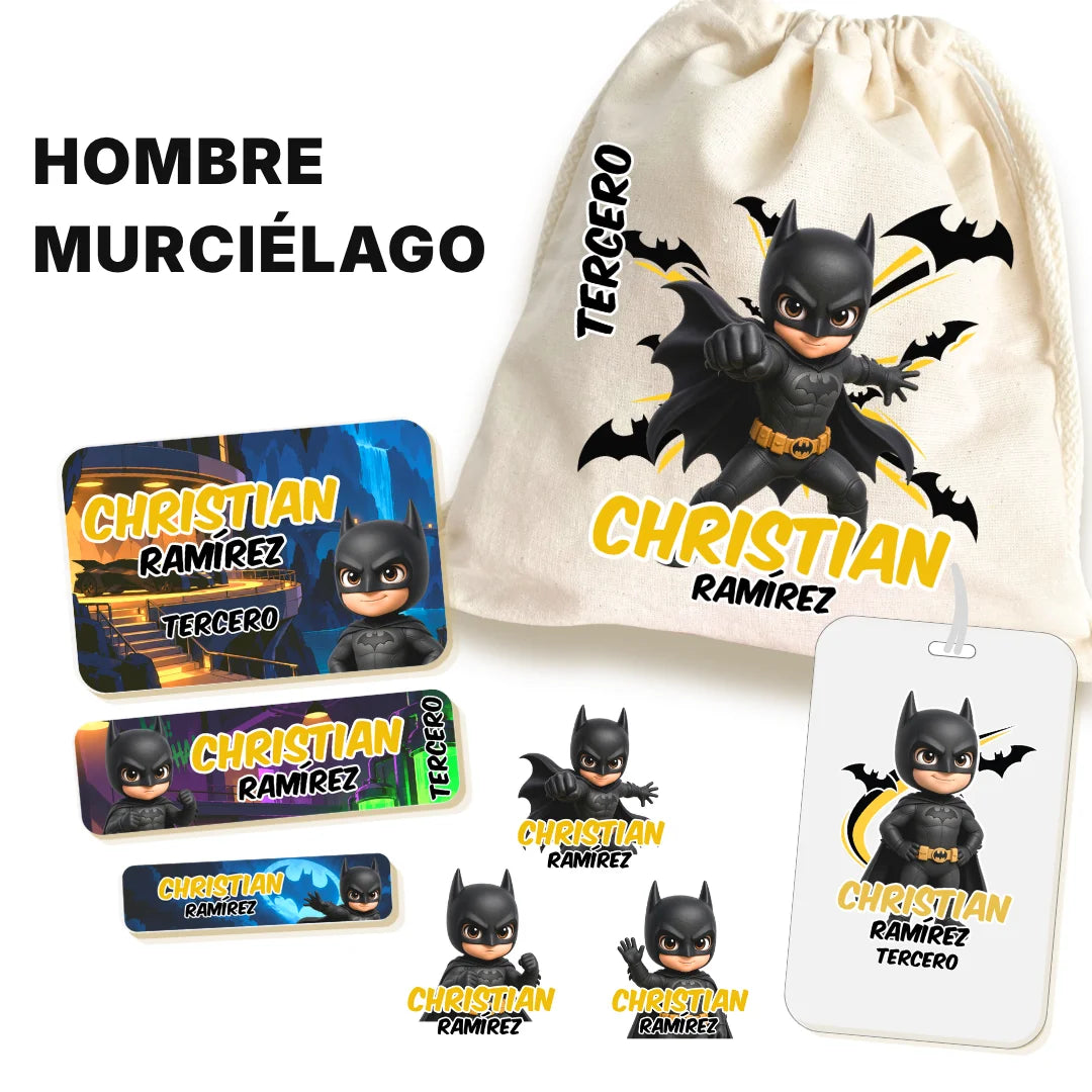 Hombre Murciélago – Etiquetas Escolares Personalizadas
