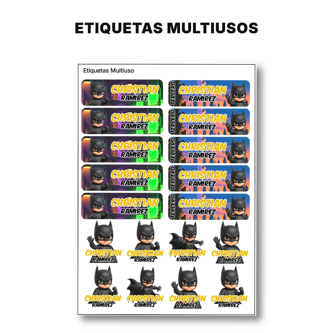 Hombre Murciélago – Etiquetas Escolares Personalizadas