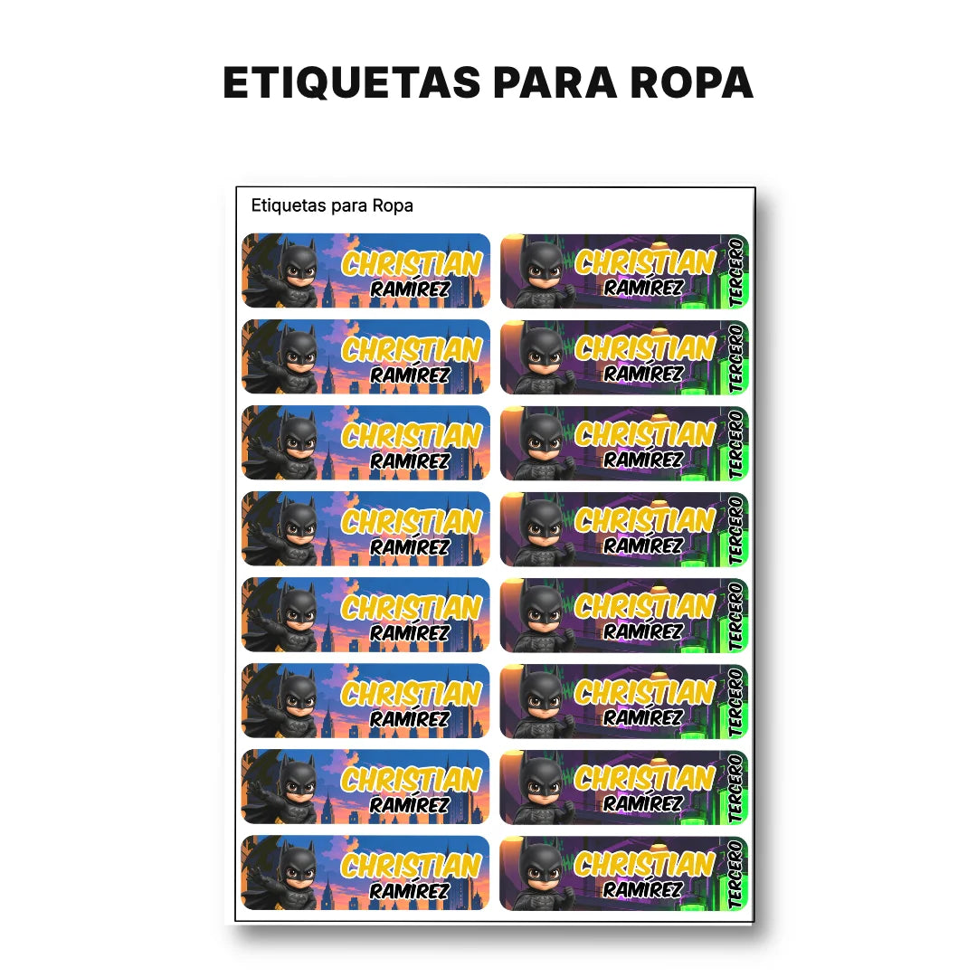 Hombre Murciélago – Etiquetas Escolares Personalizadas