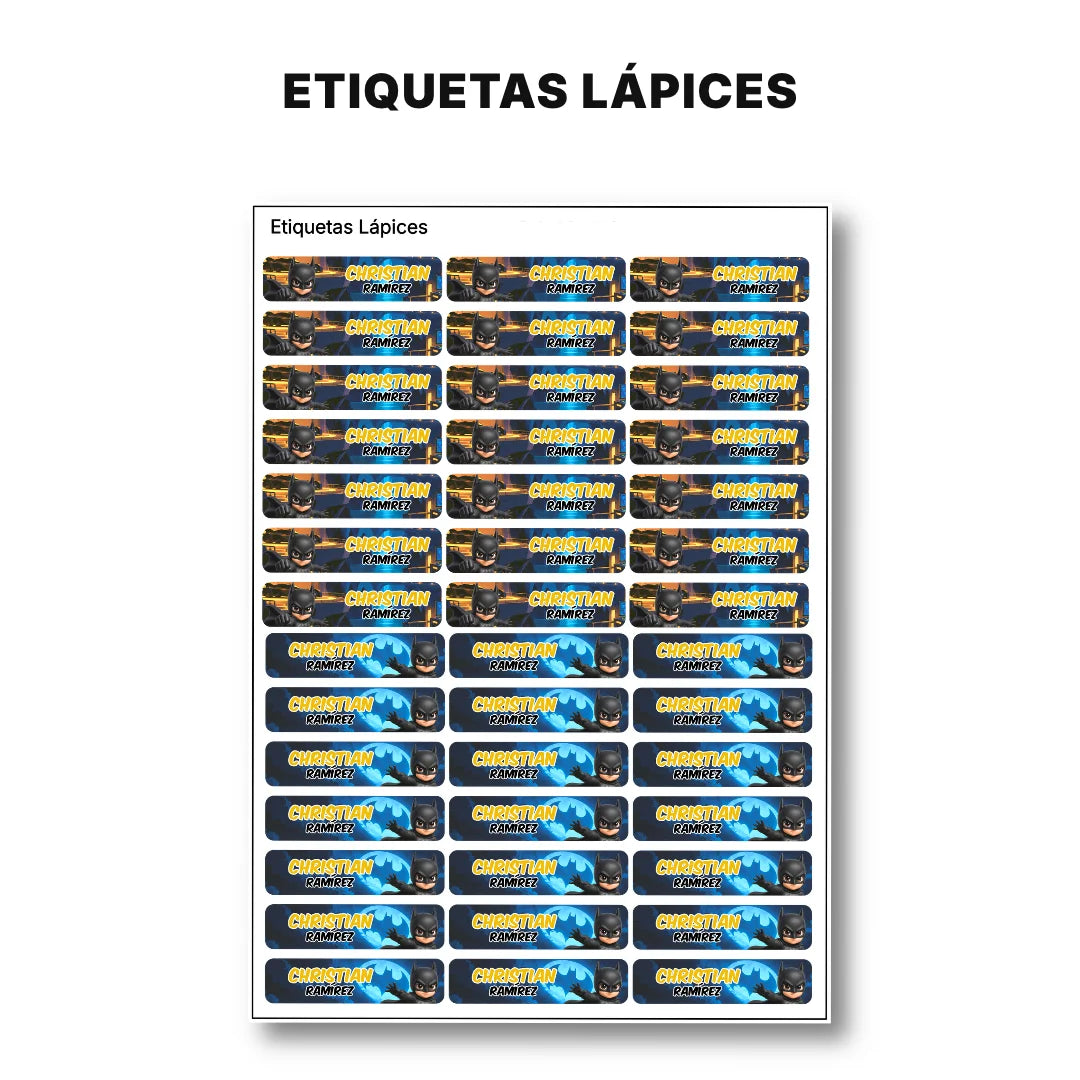 Hombre Murciélago – Etiquetas Escolares Personalizadas