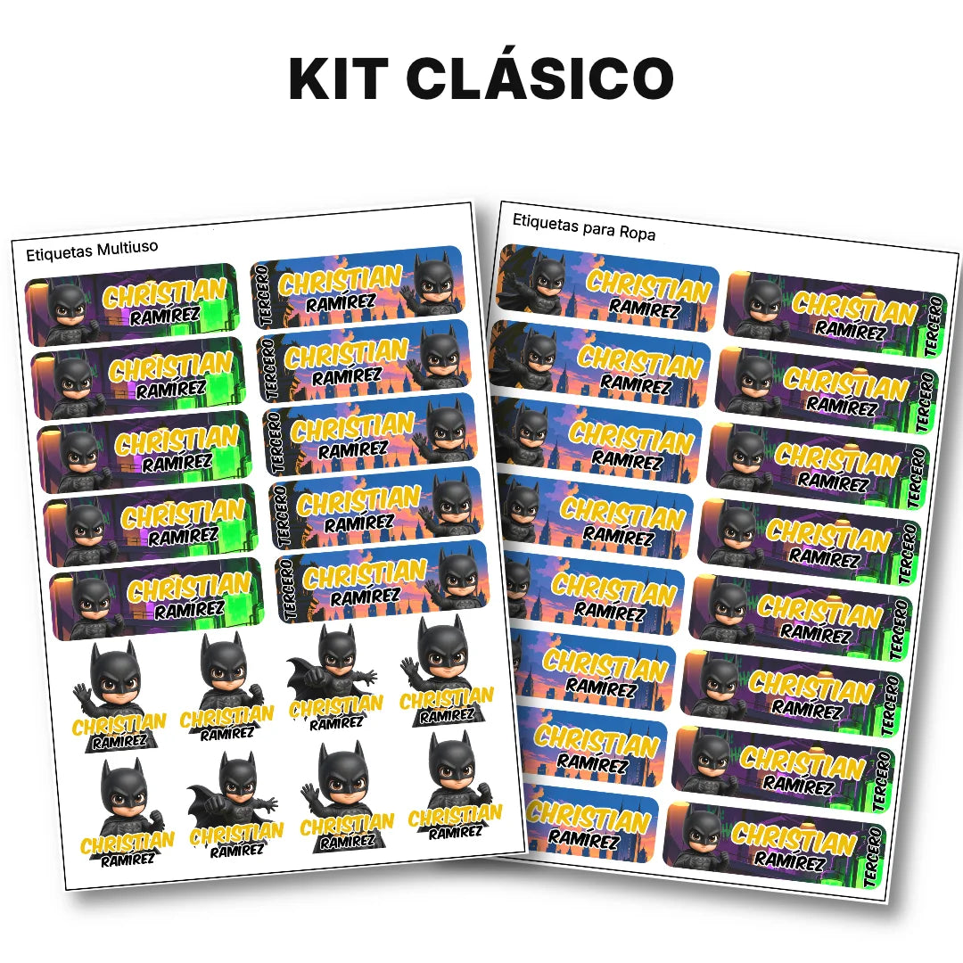 Hombre Murciélago – Etiquetas Escolares Personalizadas