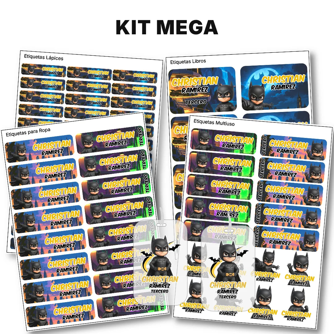 Hombre Murciélago – Etiquetas Escolares Personalizadas