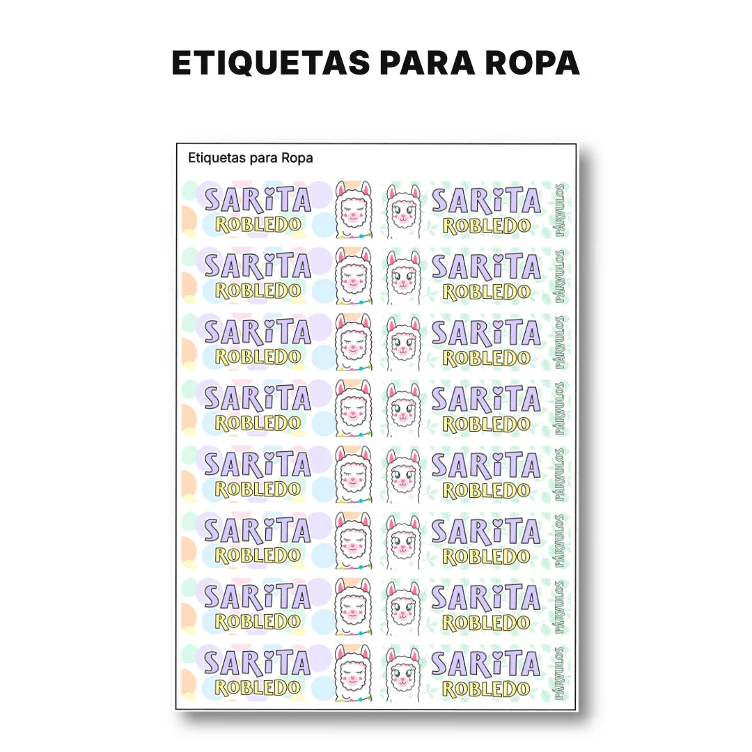 Llama – Etiquetas Escolares Personalizadas
