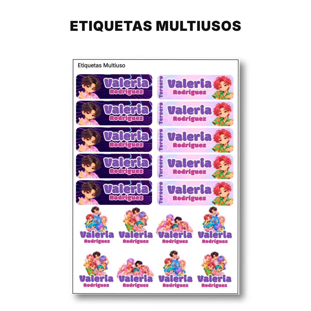 Los Chicos K-pop – Etiquetas Escolares Personalizadas