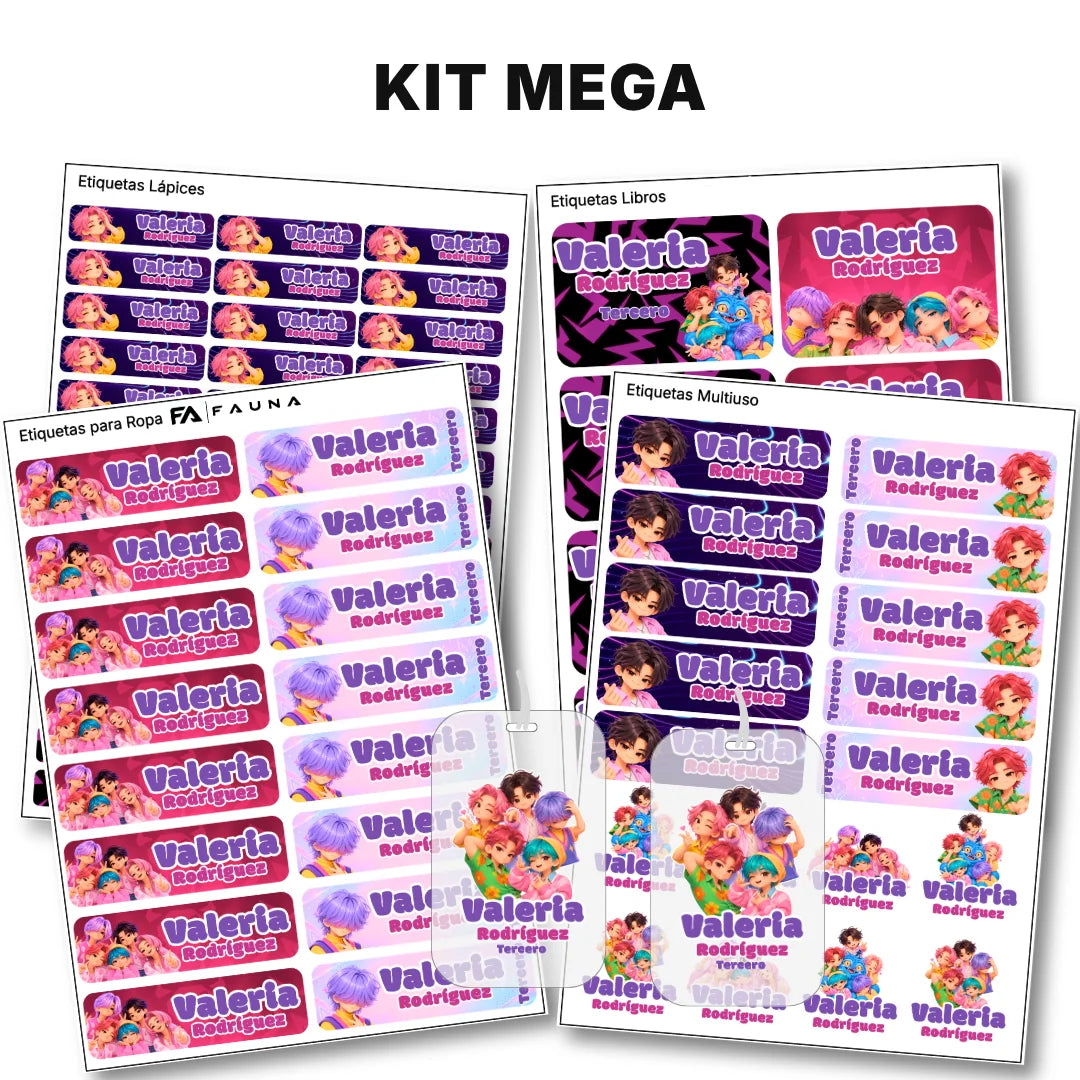 Los Chicos K-pop – Etiquetas Escolares Personalizadas
