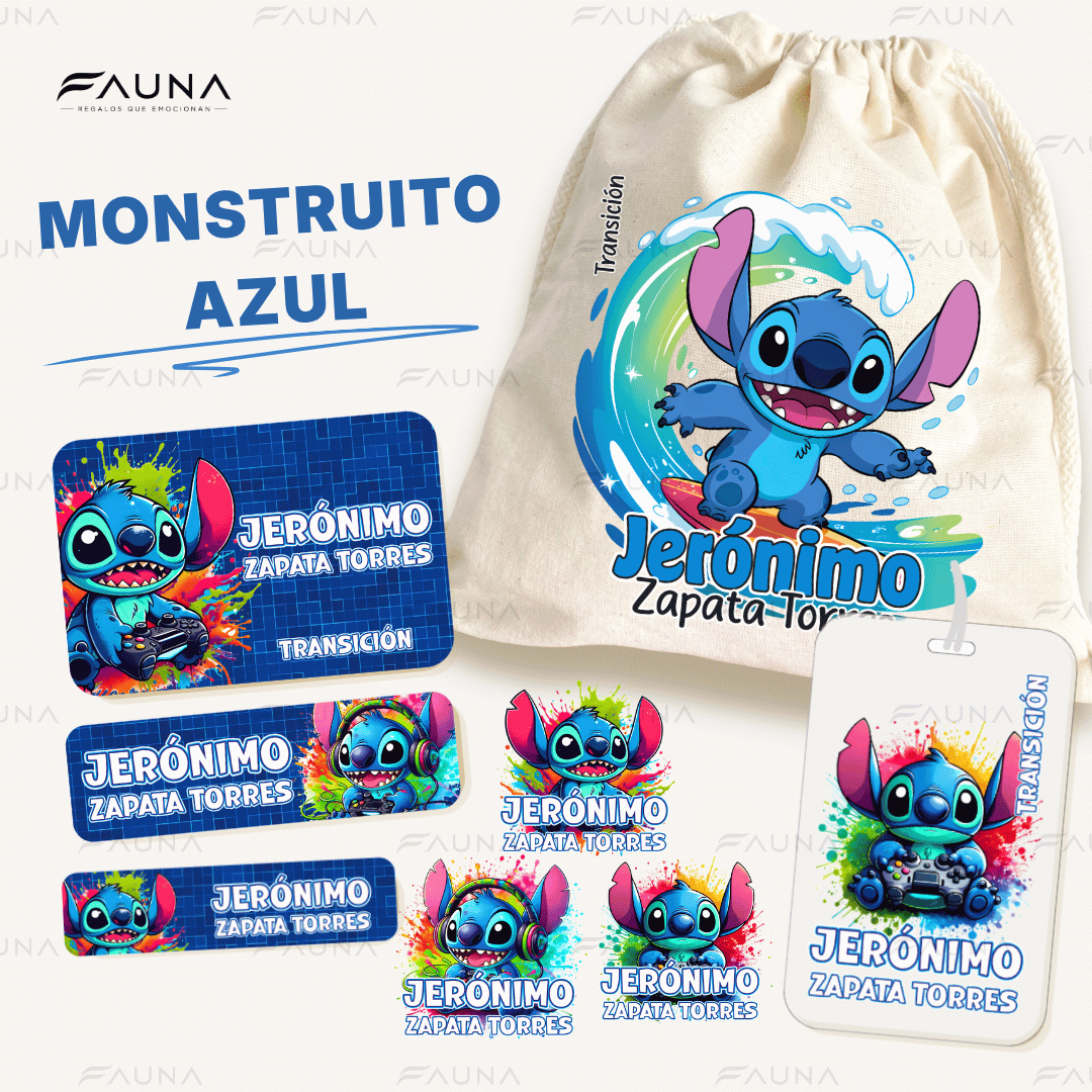 Monstruito Azul 💙 - Etiquetas Escolares Premium Personalizadas