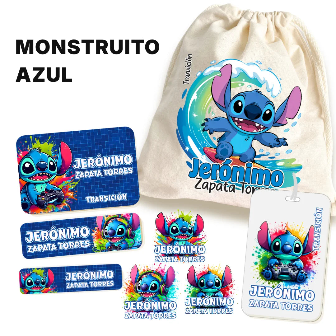 Monstruito Azul – Etiquetas Escolares Personalizadas