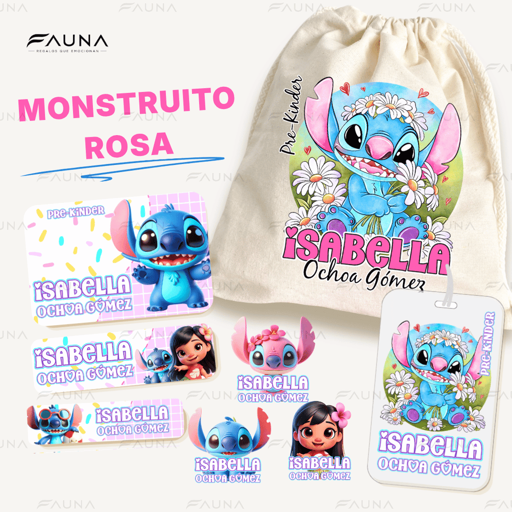Monstruito Rosa 💖 - Etiquetas Escolares Premium Personalizadas