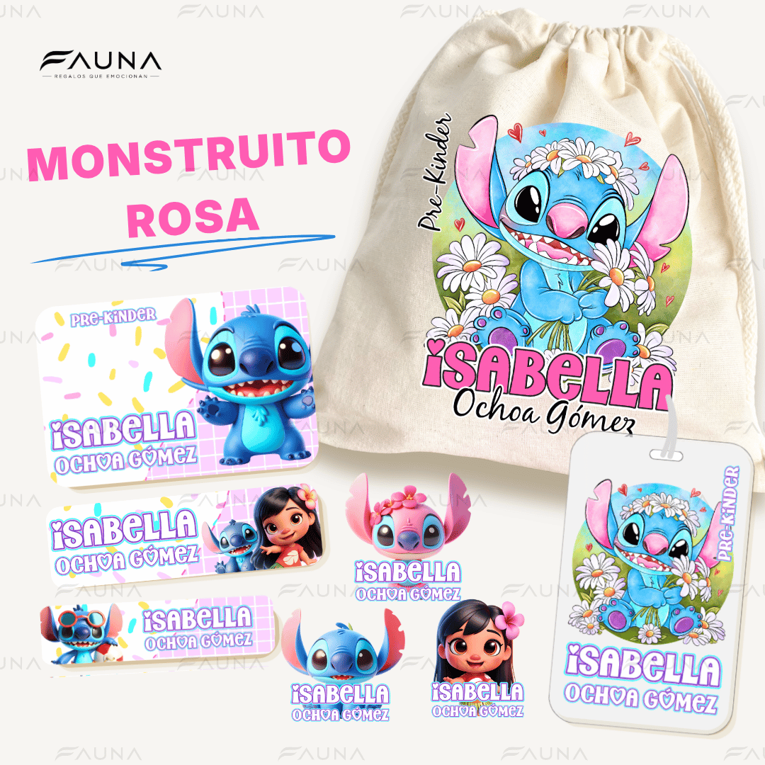 Monstruito Rosa – Etiquetas Escolares Personalizadas