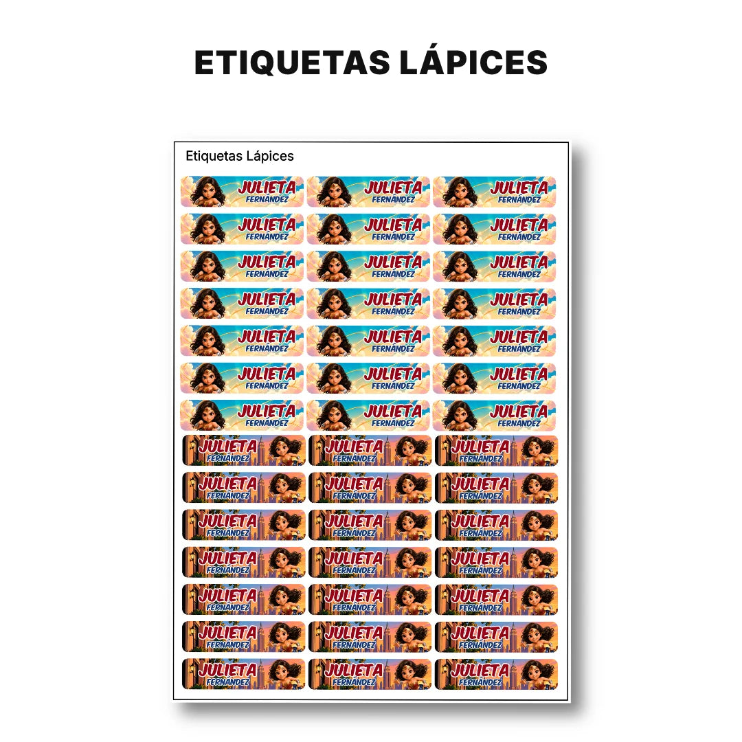 Mujer Invensible  – Etiquetas Escolares Personalizadas