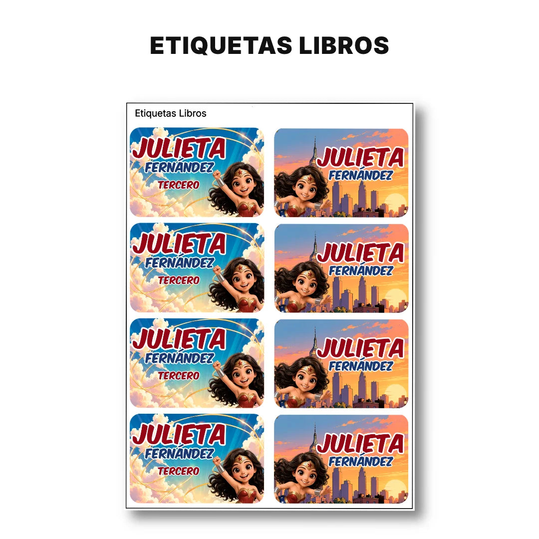 Mujer Invensible  – Etiquetas Escolares Personalizadas
