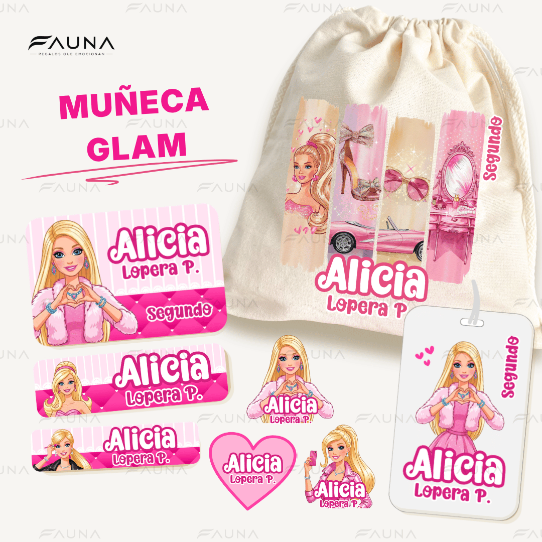 Muñeca Glam 🩷 - Etiquetas Escolares Premium Personalizadas
