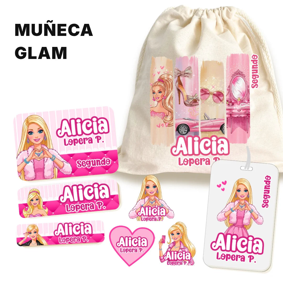 Muñeca Glam – Etiquetas Escolares Personalizadas