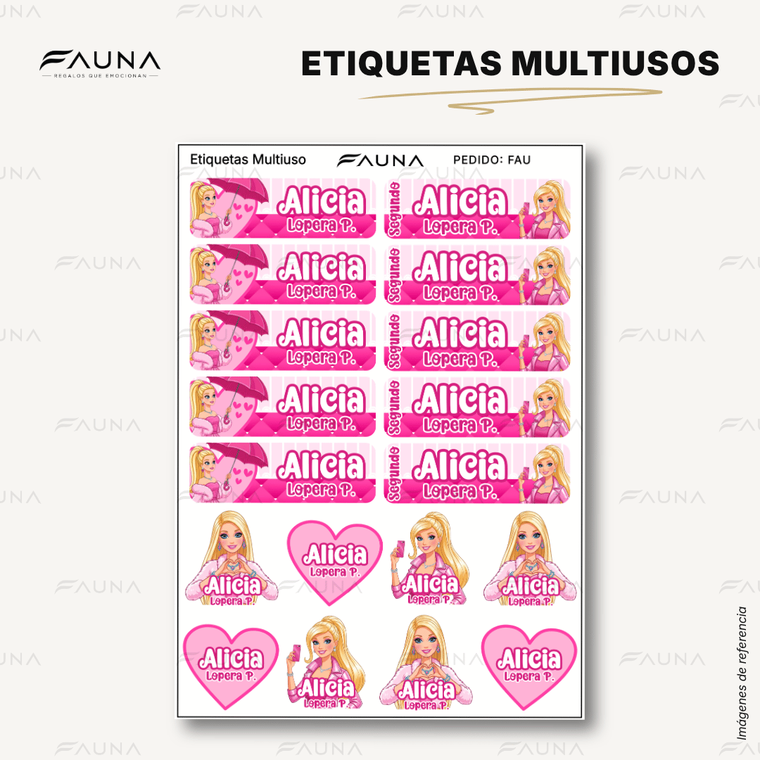 Muñeca Glam 🩷 - Etiquetas Escolares Premium Personalizadas