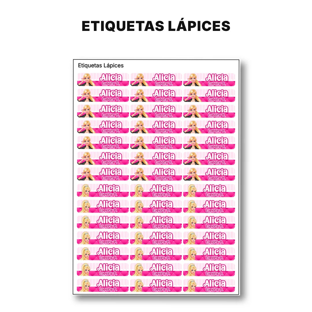 Muñeca Glam – Etiquetas Escolares Personalizadas