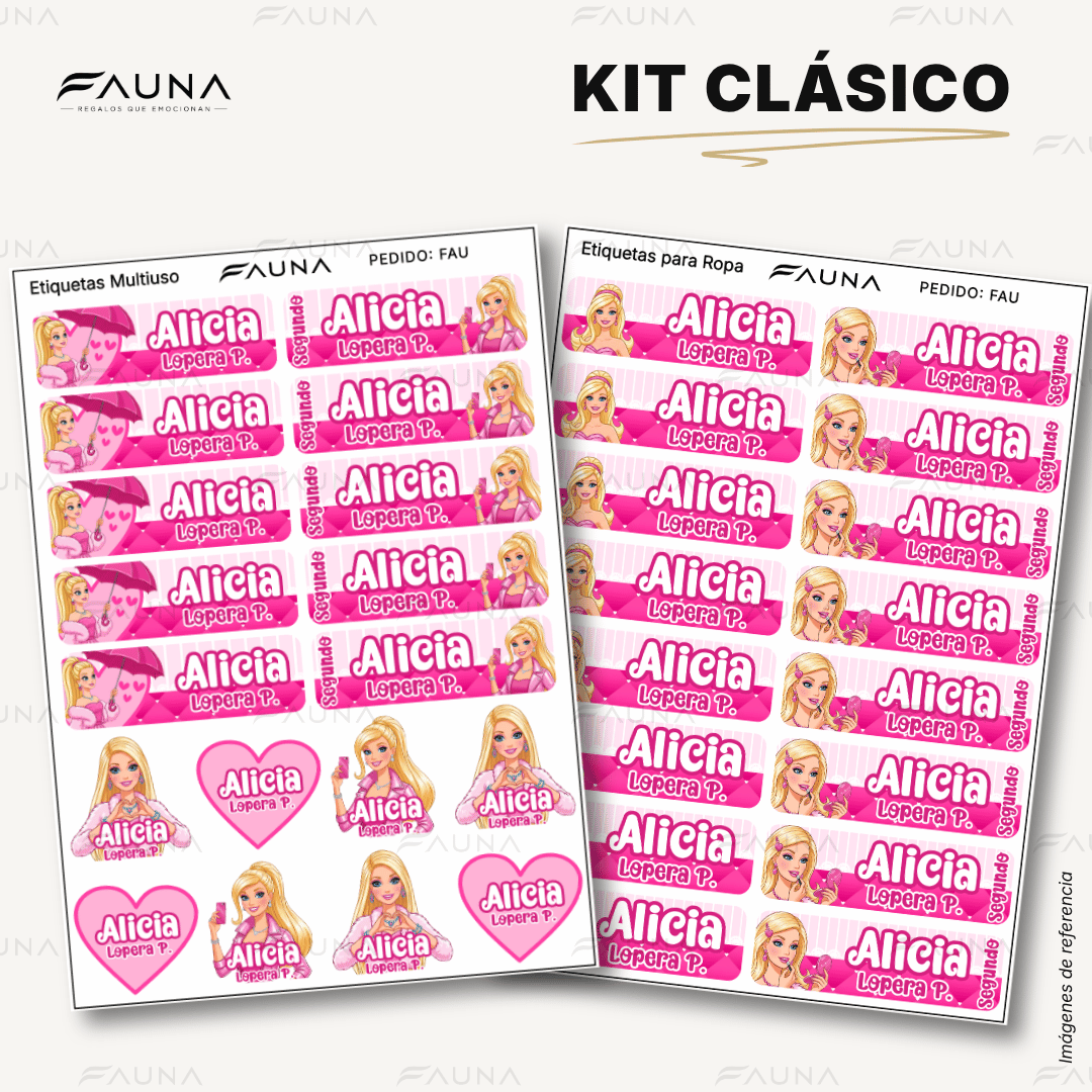 Muñeca Glam 🩷 - Etiquetas Escolares Premium Personalizadas
