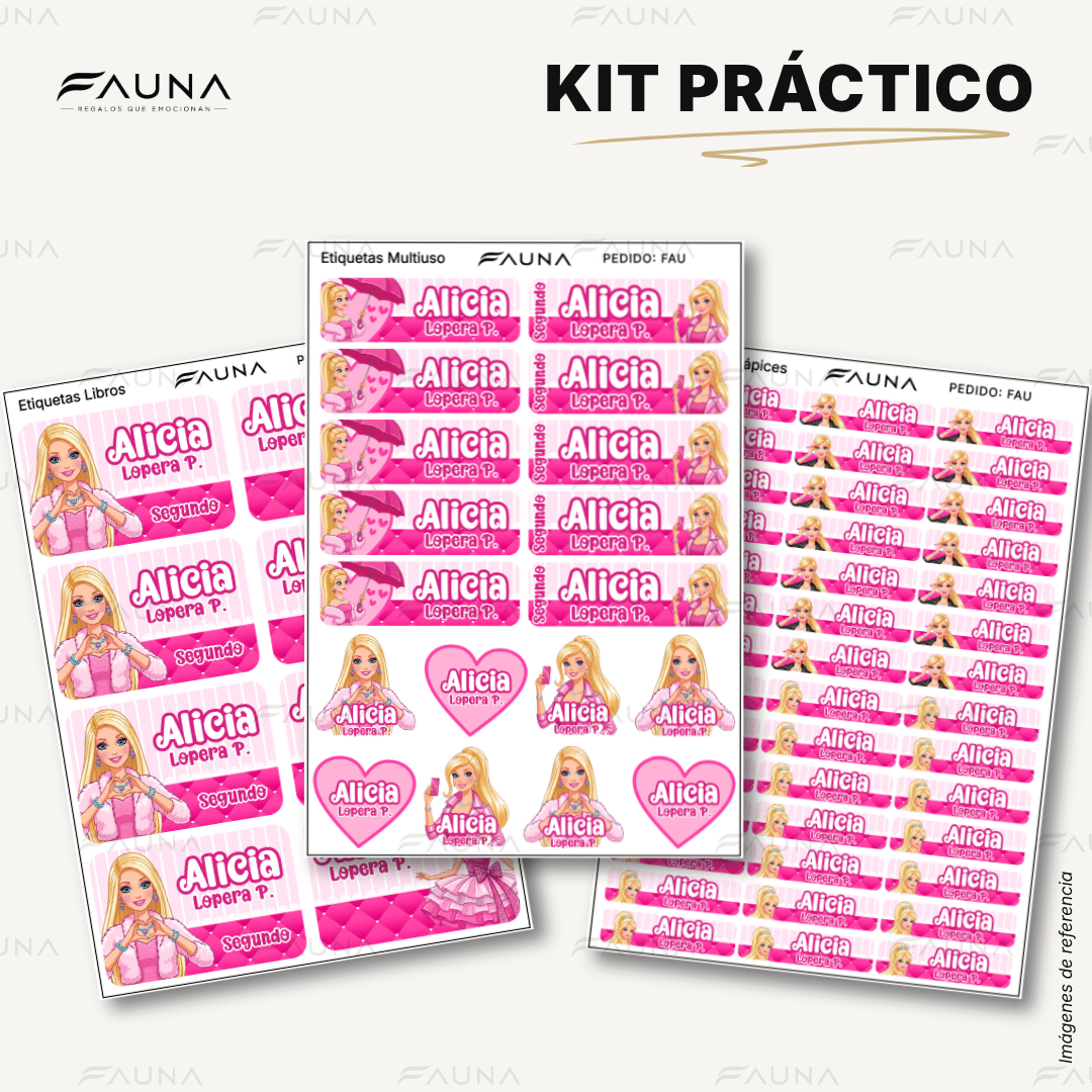 Muñeca Glam 🩷 - Etiquetas Escolares Premium Personalizadas