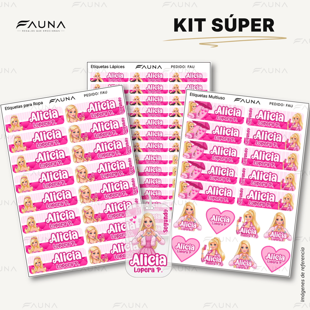 Muñeca Glam 🩷 - Etiquetas Escolares Premium Personalizadas