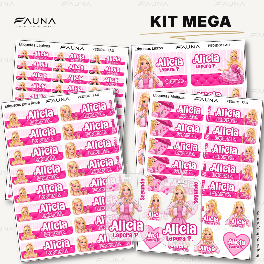 Muñeca Glam 🩷 - Etiquetas Escolares Premium Personalizadas