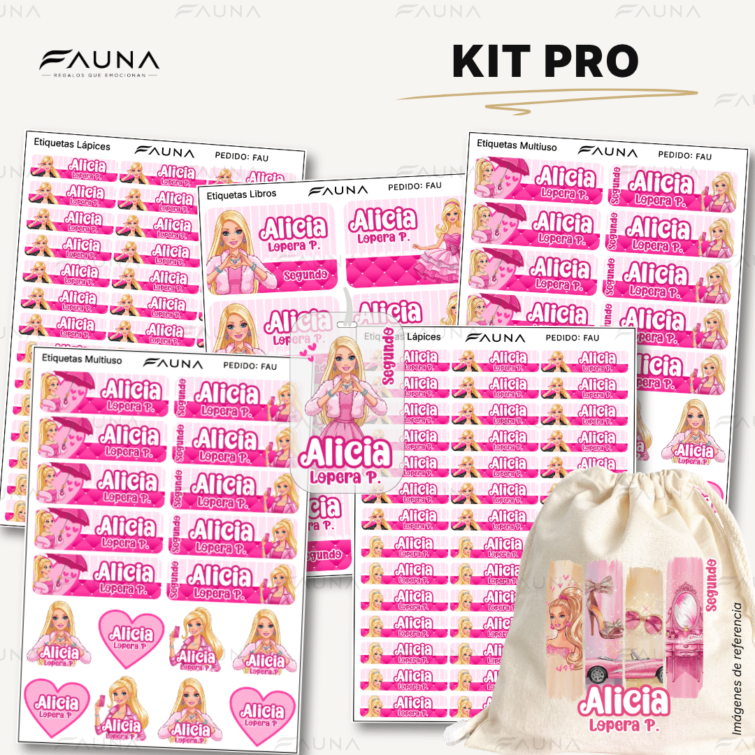 Muñeca Glam 🩷 - Etiquetas Escolares Premium Personalizadas