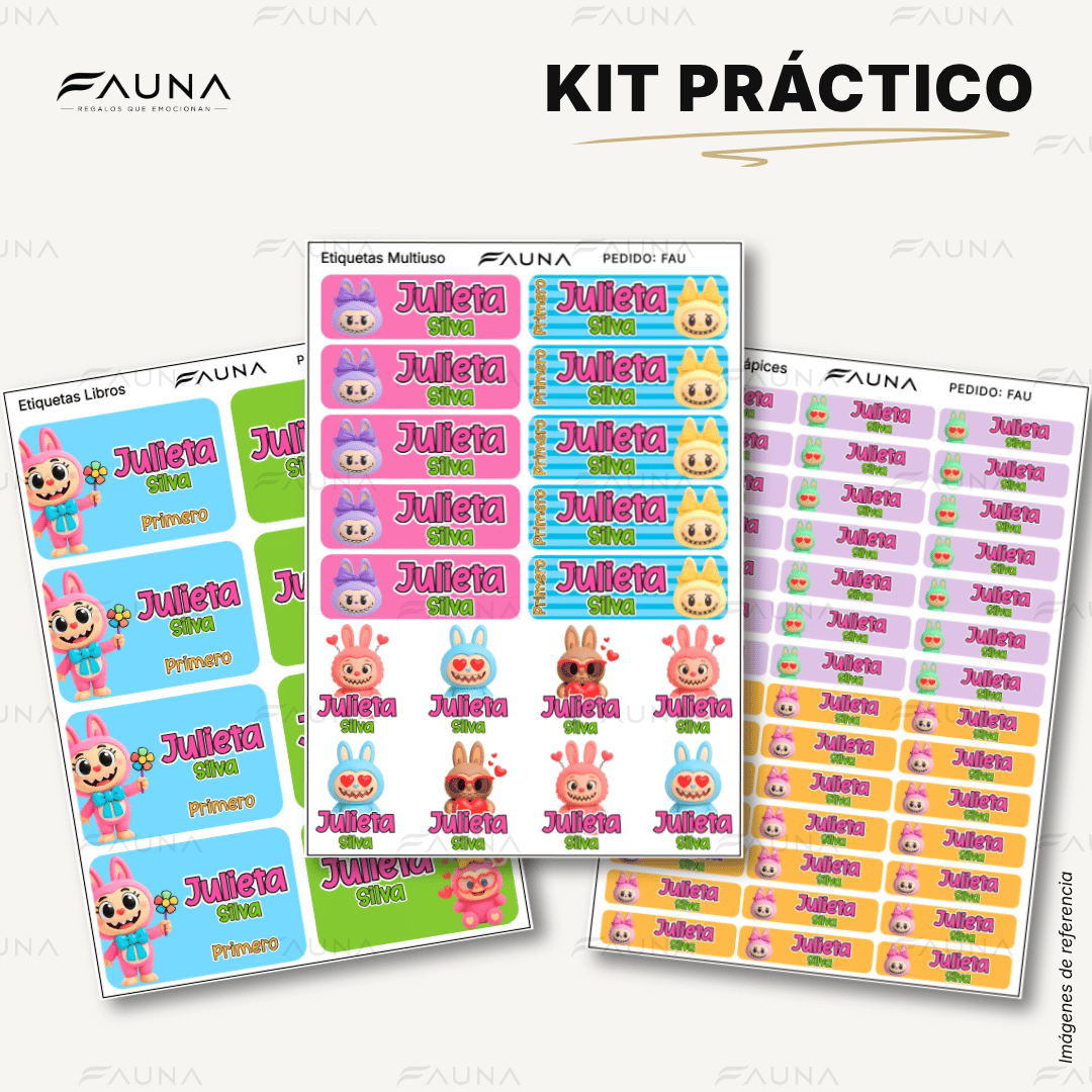 Muñeca Kawaii Colorida 🌈 - Etiquetas Escolares Premium Personalizadas