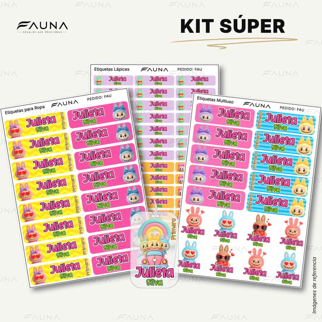 Muñeca Kawaii Colorida 🌈 - Etiquetas Escolares Premium Personalizadas