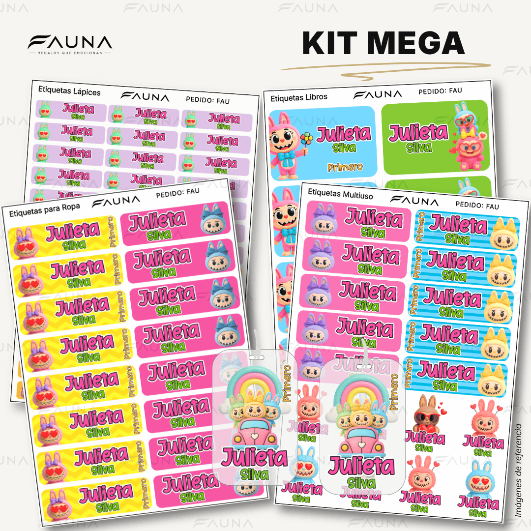 Muñeca Kawaii Colorida 🌈 - Etiquetas Escolares Premium Personalizadas
