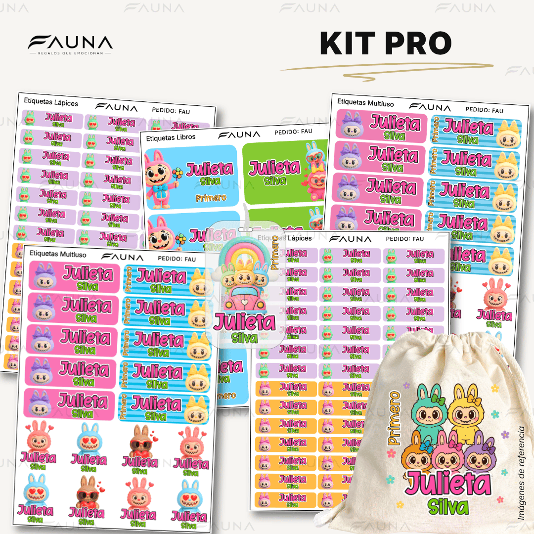Muñeca Kawaii Colorida 🌈 - Etiquetas Escolares Premium Personalizadas