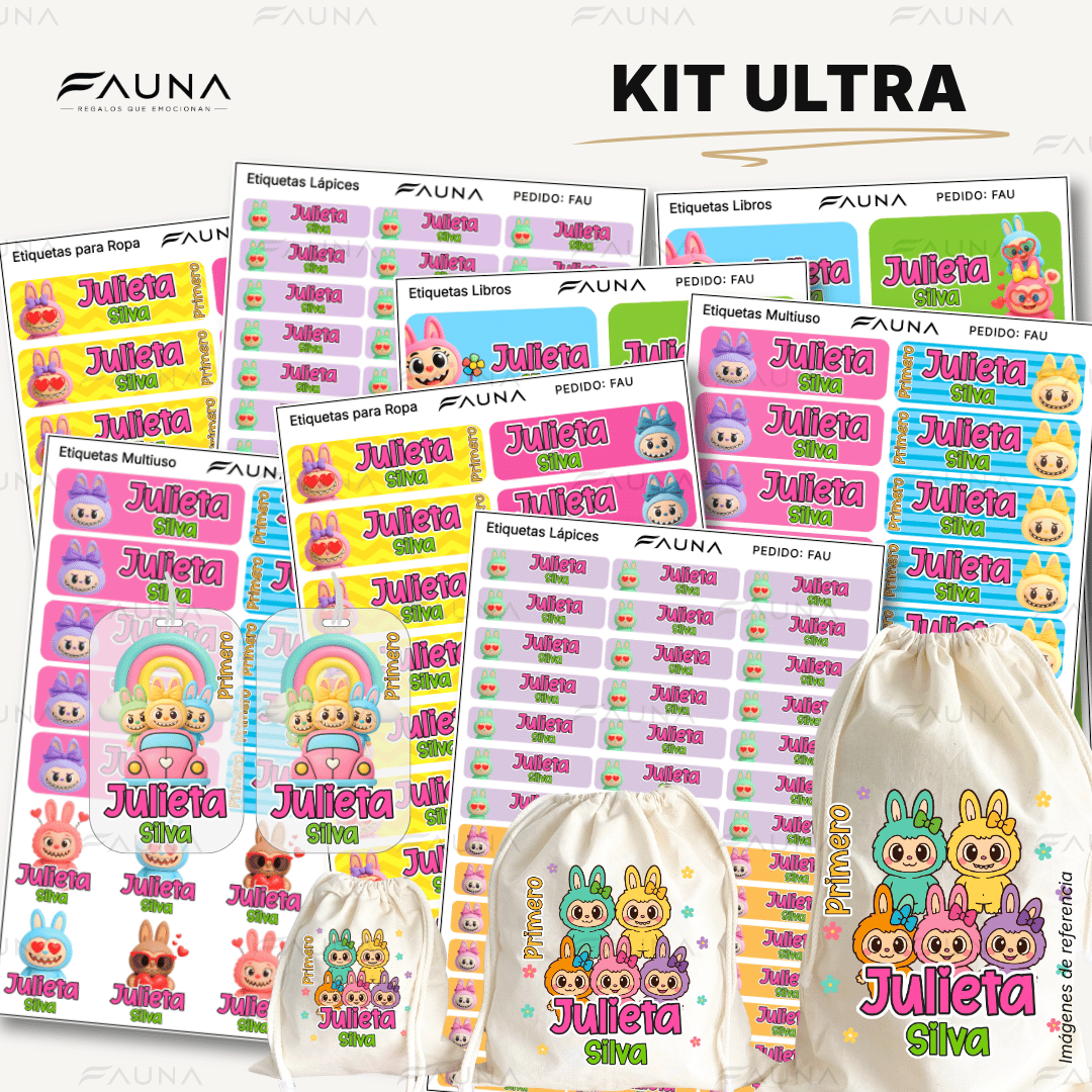 Muñeca Kawaii Colorida 🌈 - Etiquetas Escolares Premium Personalizadas