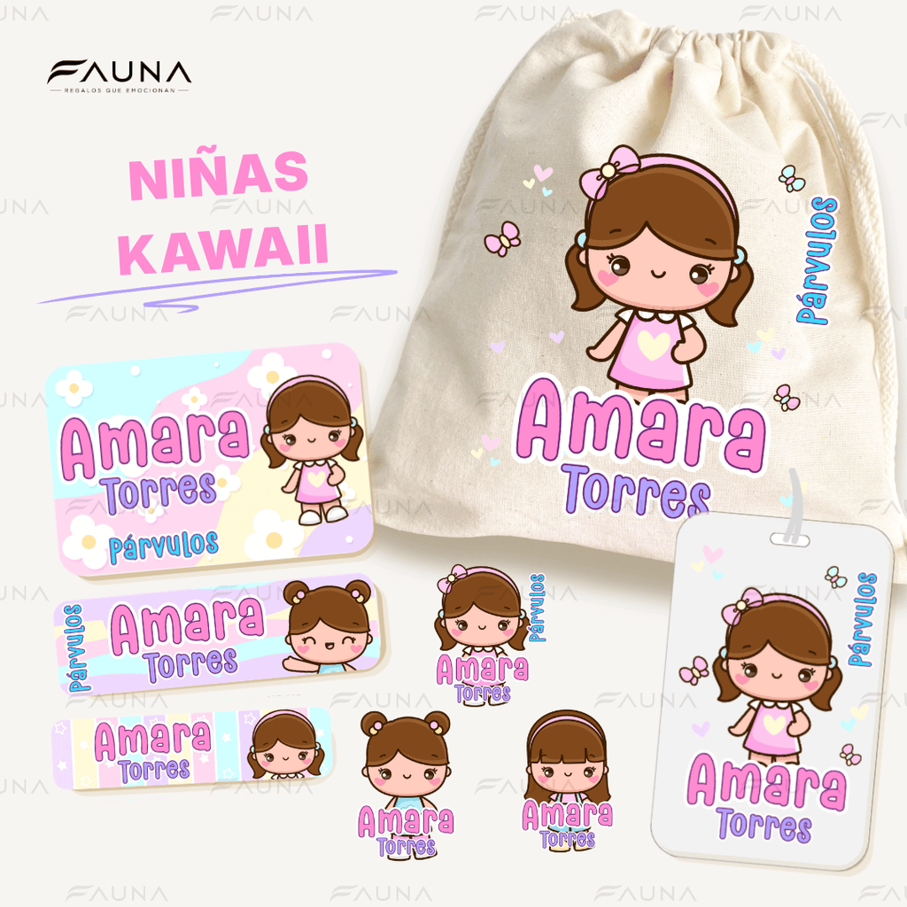 Niñas Kawaii 🌸 - Etiquetas Escolares Premium Personalizadas