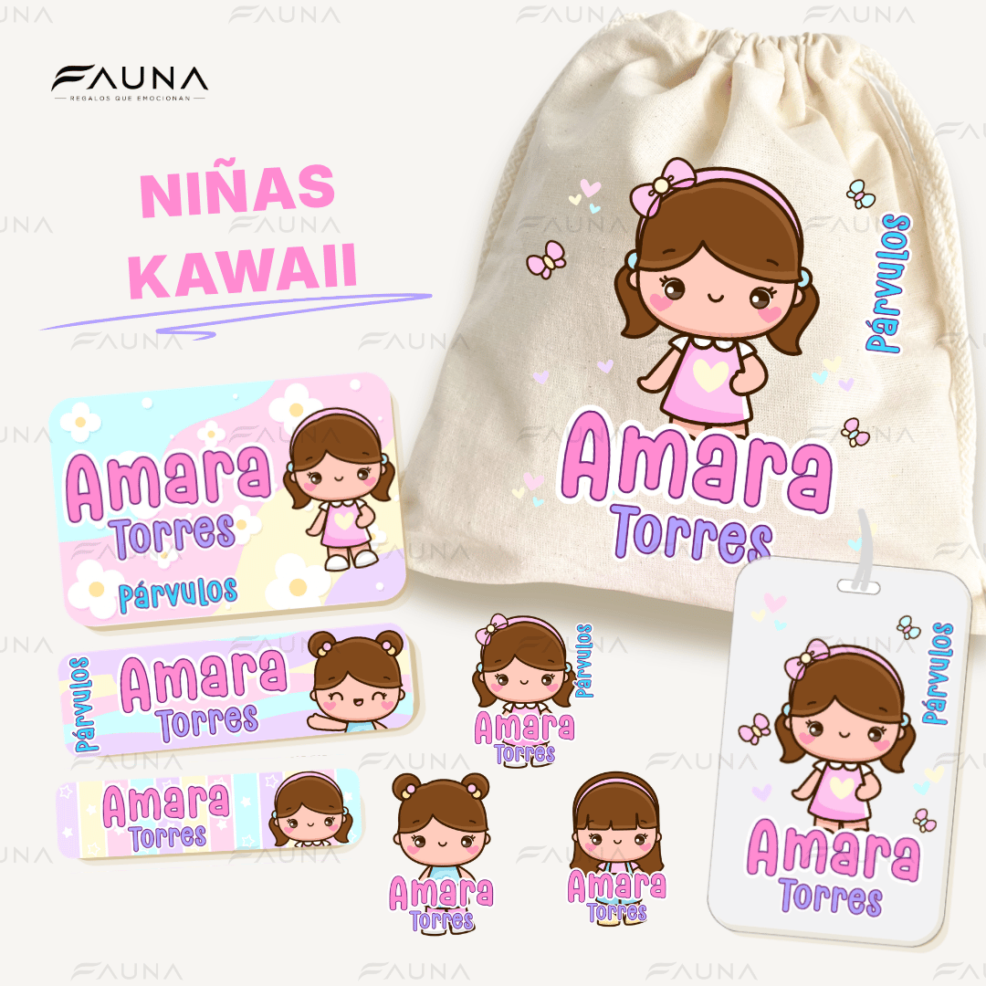 Niñas Kawaii – Etiquetas Escolares Personalizadas