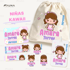 Niñas Kawaii 🌸 - Etiquetas Escolares Premium Personalizadas