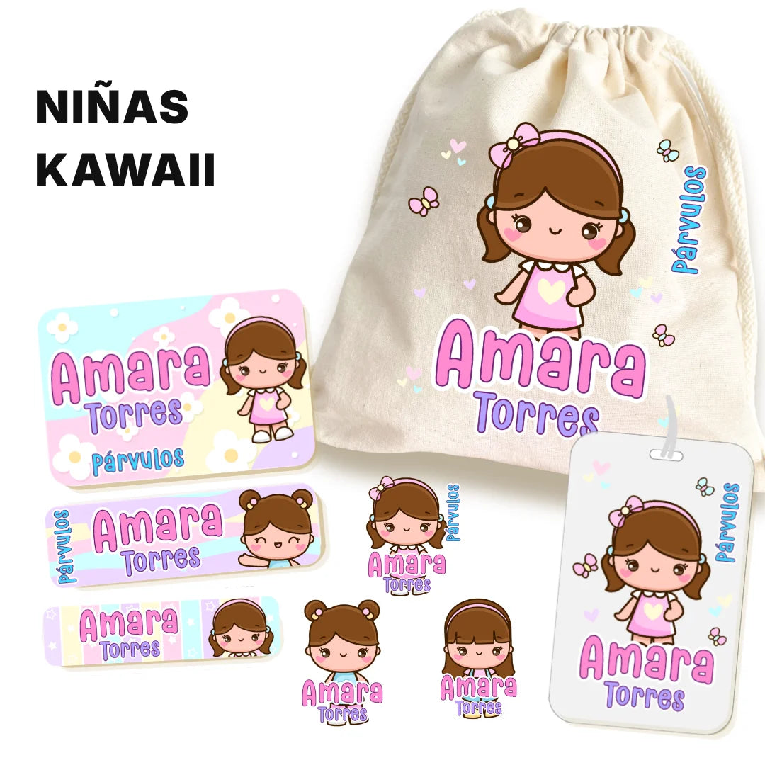 Niñas Kawaii – Etiquetas Escolares Personalizadas