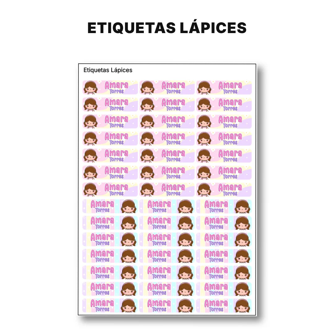 Niñas Kawaii – Etiquetas Escolares Personalizadas