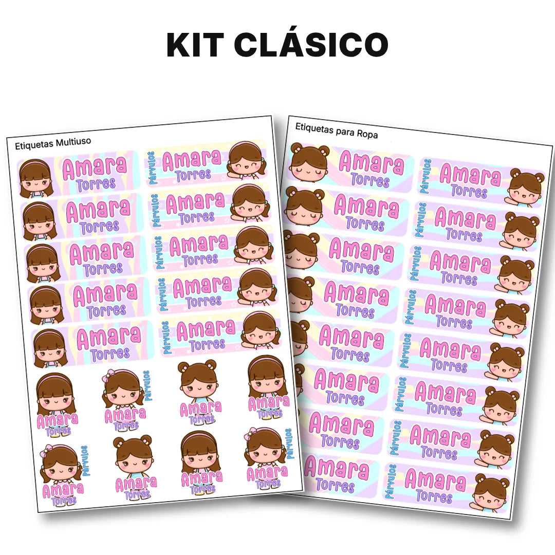 Niñas Kawaii – Etiquetas Escolares Personalizadas