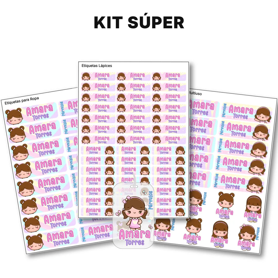Niñas Kawaii – Etiquetas Escolares Personalizadas