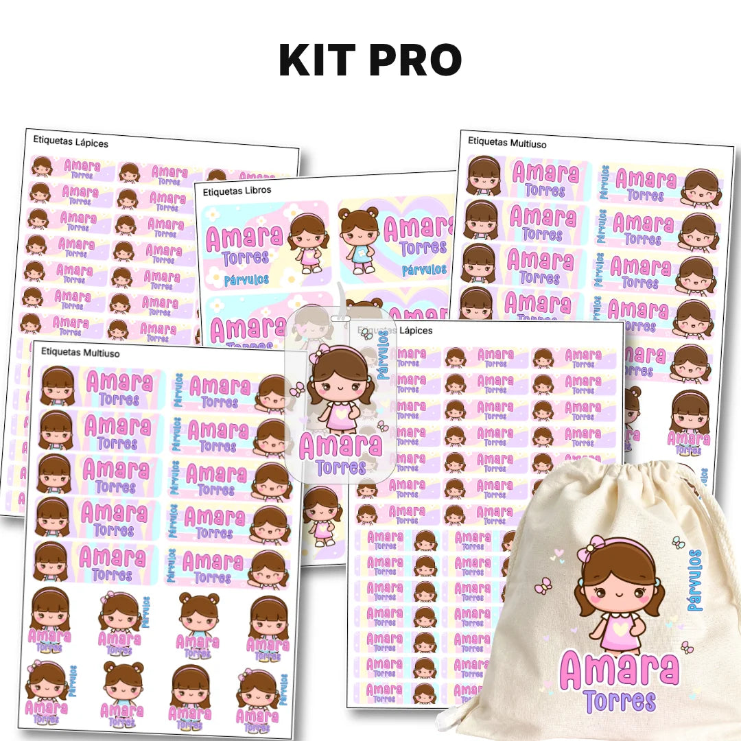 Niñas Kawaii – Etiquetas Escolares Personalizadas
