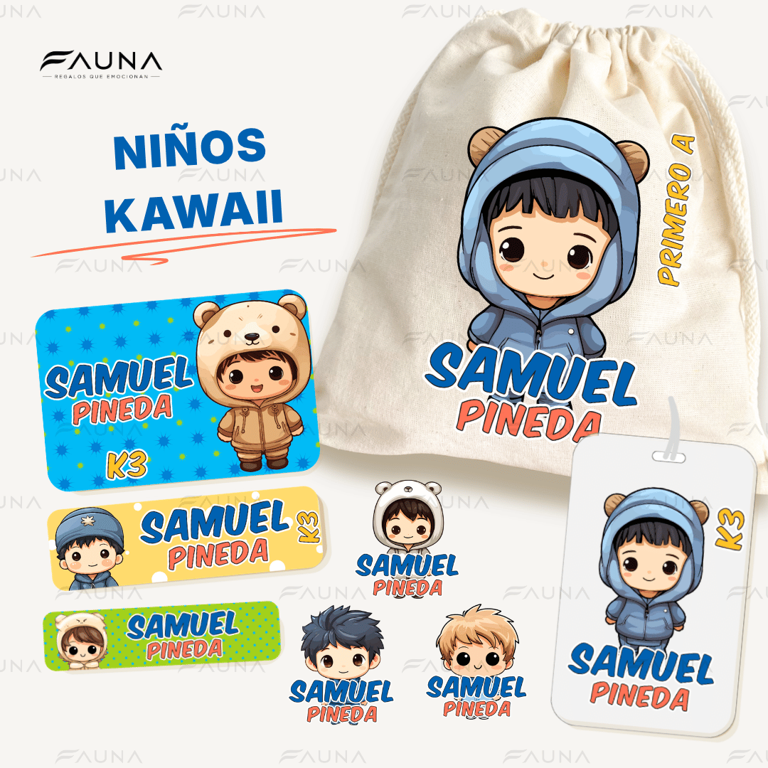 Niños Kawaii 🌟 - Etiquetas Escolares Premium Personalizadas