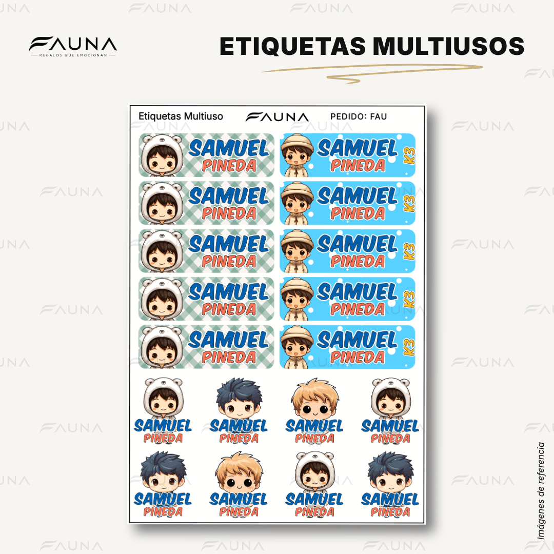 Niños Kawaii 🌟 - Etiquetas Escolares Premium Personalizadas