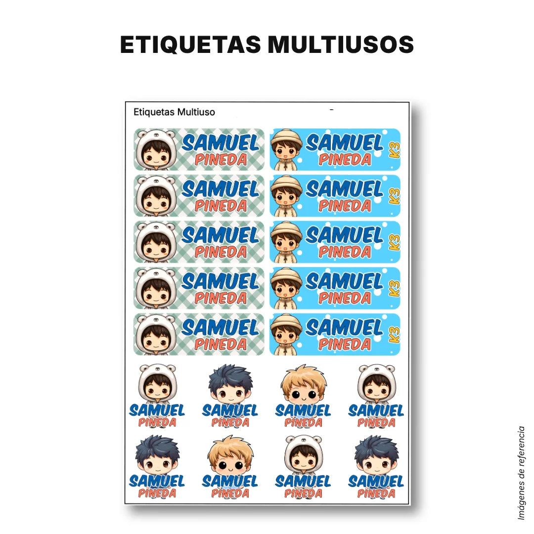 Niños Kawaii – Etiquetas Escolares Personalizadas